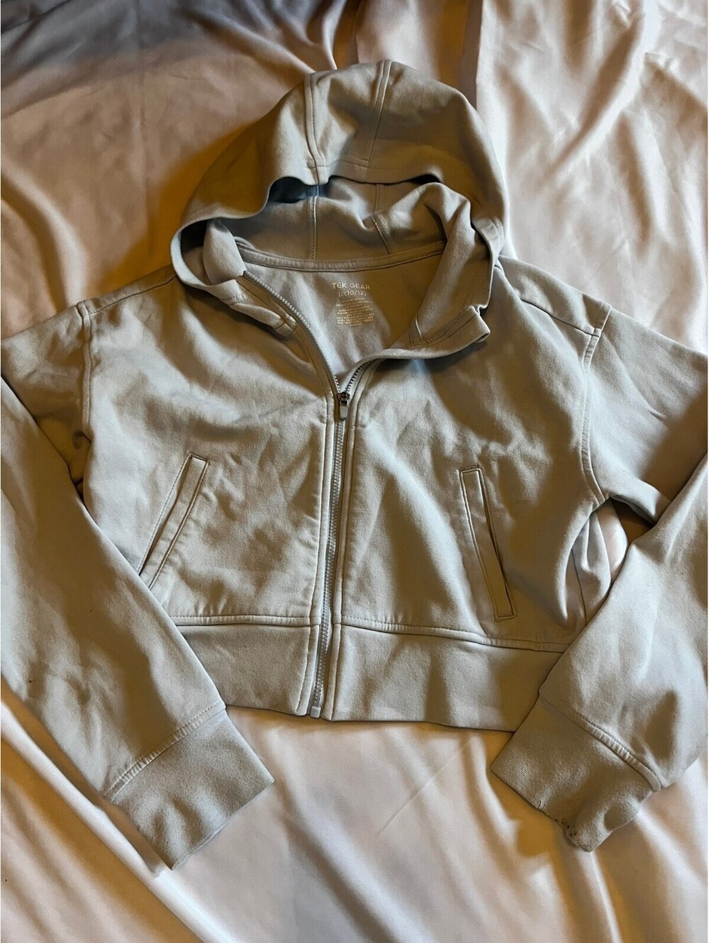 Tek Gear cream cropped zip hoodie girls